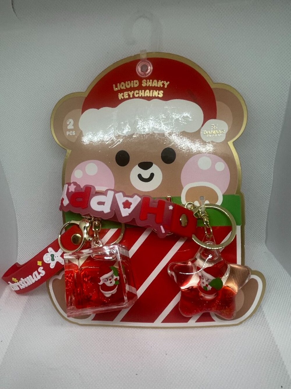 Danbar Global Christmas Liquid Shaky Santa Keychains 2pc Stocking Stuffer